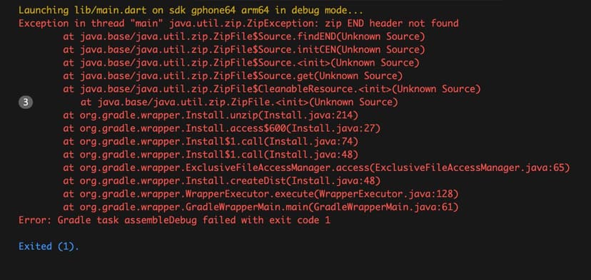 How to Resolve 'Exception in thread "main" java.util.zip.ZipException: zip END header not found' in Flutter 3.29.2